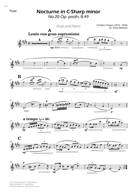 Nocturne No20 In C Sharp Minor Flute And Piano Individual Parts