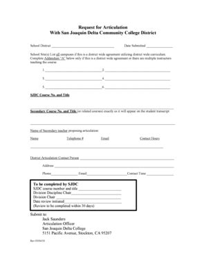 Fillable Online Deltacollege Request For Articulation Form San