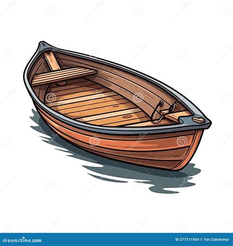 Rowboat In Cartoon Style Stiker On White Background On Isolated