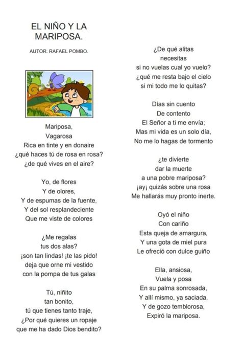 Que enseñanza me deja el poema del niño y la mariposa de rafael pombo