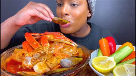 ASMR MUKBANG SEAFOOD SNOWCRAB GREEN MUSSELS SHRIMP SCALLOPS NO TALKING