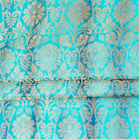 Buy Cyan Golden Kinkhab Brocade Silk Fabric For Best Price Reviews