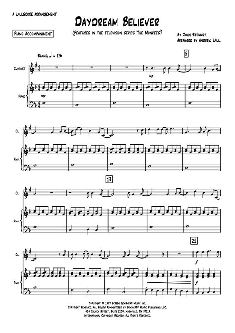 Daydream Believer Arr Andrew Will By The Monkees Sheet Music For