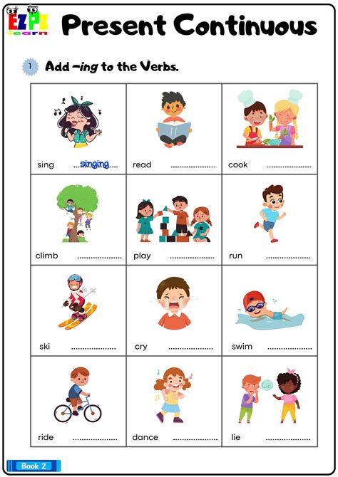 Present Continuous Add Ing To The Verbs Grammar Worksheet Bk2 Pdf