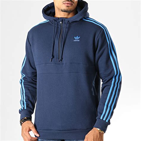 Adidas Originals Sweat Col Zippé Capuche A Bandes 3 Stripes Ek0255 Bleu Marine