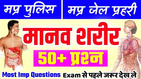 मानव शरीर 50 महत्वपूर्ण प्रश्न Manav Sharir Imp Questions Human Body Mcq Biology Science