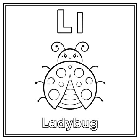 Premium Vector Alphabet Flashcard Letter L With Cute Ladybug Drawing