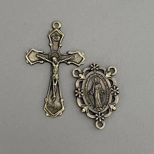 Bronze Curved Thorn Crucifix Miraculous Medal Rosary Centerpiece