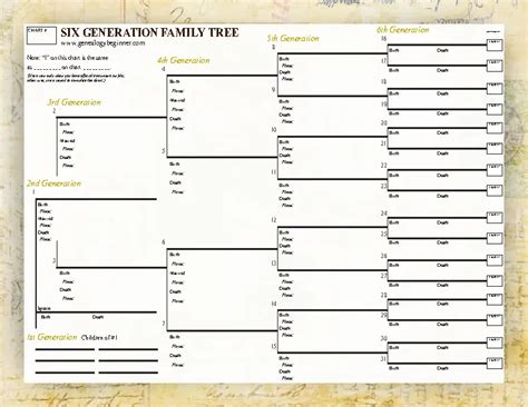 Six Generation Family Tree Template - PDFSimpli