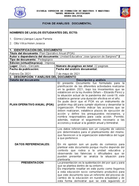 Ficha De Analisis Documental 2021 Pdf Familia Evaluación