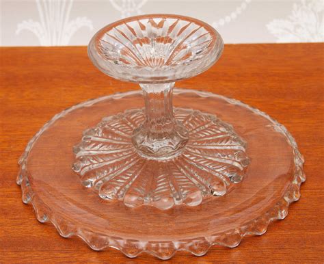 Large Vintage Clear Glass Cake Stand Pedestal Cake Plate Footed Stand Love Vintage