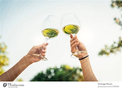 Female Friends Cheers Clinking Glasses Of White Wine A Royalty Free