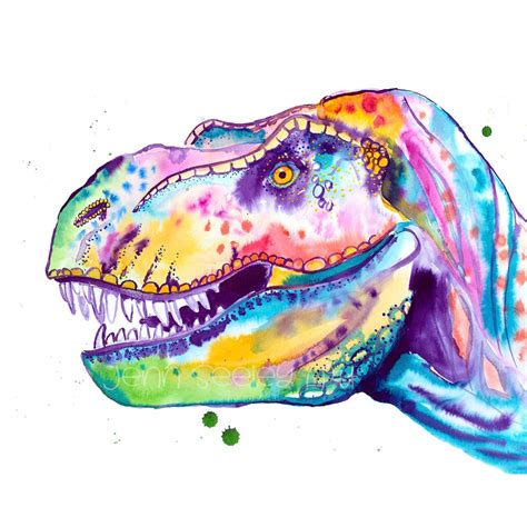 Watercolor T Rex Art Print Tyrannosaurus Rex Dinosaur Jurassic Park