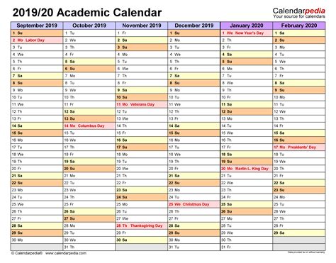 Academic Calendars Free Printable Word Templates