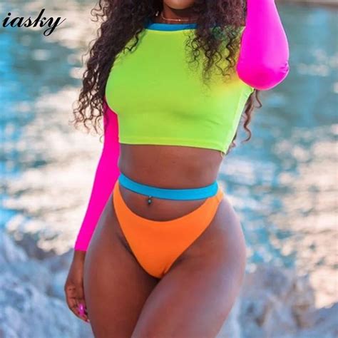 Iasky Sexy Patchwork Thong High Waist Bikini Set Women Swimsuit