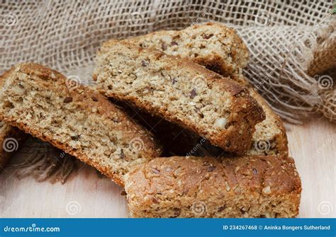 South African Bran Rusks On Rustic Farm Table Stock Photo Image Of