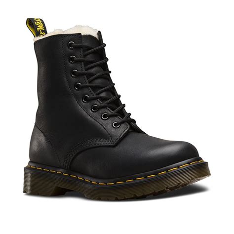 Dr Martens 1460 Womens Faux Fur Lined Lace Up Boots In Black