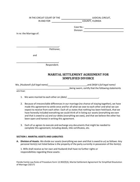 Free Printable Divorce Agreement Templates Word Pdf Mutual