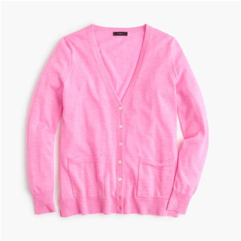 J Crew Classic Merino Wool Long Cardigan Sweater In Pink Marled Azalea