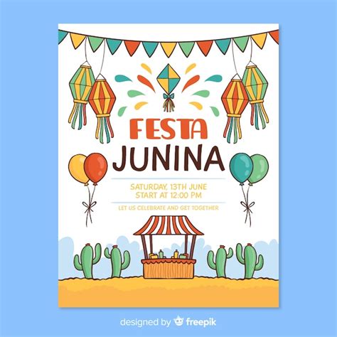 Free Vector Hand Drawn Festa Junina Poster Template