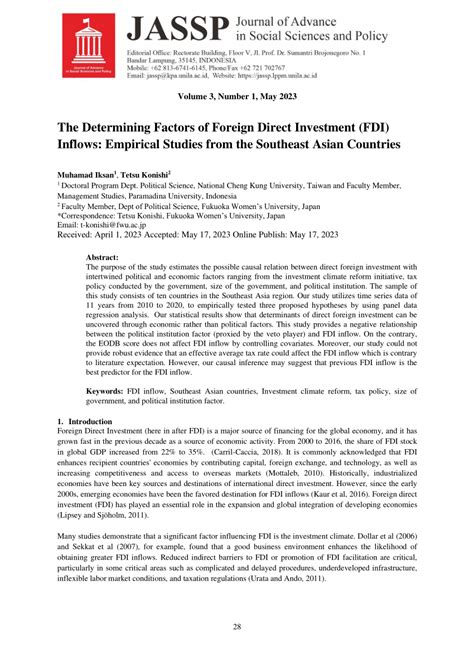 Pdf The Determining Factors Of Foreign Direct Investment Fdi