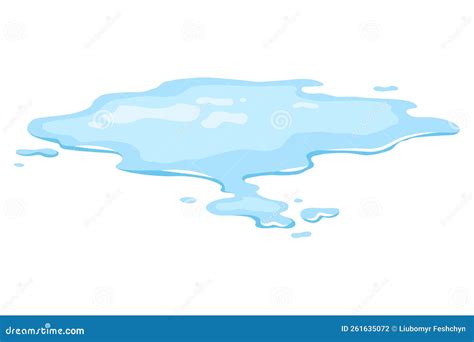 Water Spill Puddle Blue Liquid Shape In Flat Cartoon Style Clean