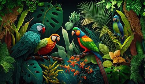 Illustration D Une Jungle Sous Les Tropiques Avec Des Perroquets