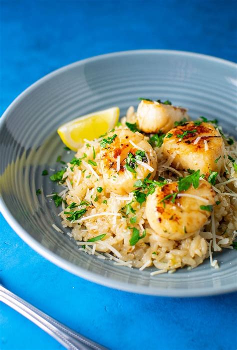 Lemon Butter Scallops Over Parmesan Risotto Recipe | Kitchen Swagger