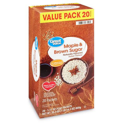 Great Value Instant Oatmeal Maple And Brown Sugar Value Pack 20 Packets