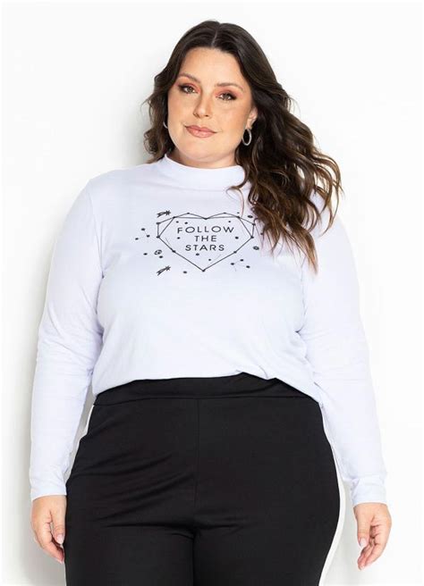 Blusa Branca Gola E Estampa Plus Size Marguerite