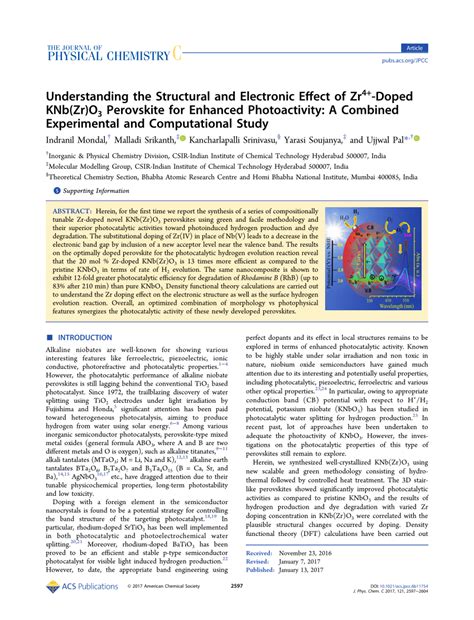 Pdf Understanding The Structural And Electronic Effect Of Zr 4 Doped Knb Zr O 3 Perovskite