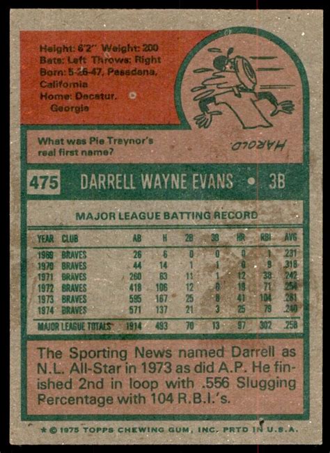 Topps Darrell Evans Baseball Cards Ebay