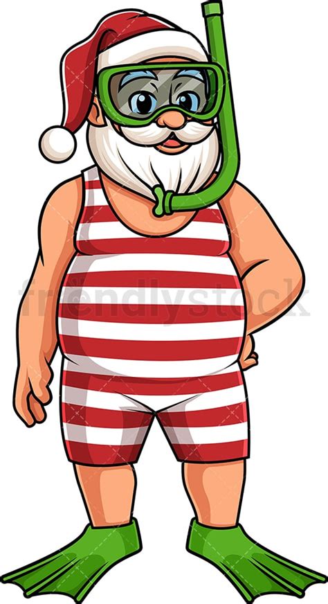 Summer Santa Claus With Snorkel Cartoon Clipart Vector Friendlystock