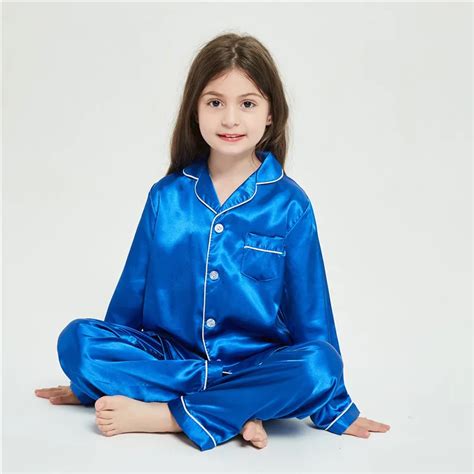 Girls Boys Satin Pajama Set Silk Pjs Long Sleeve Kids 2 Piece Sleepwear