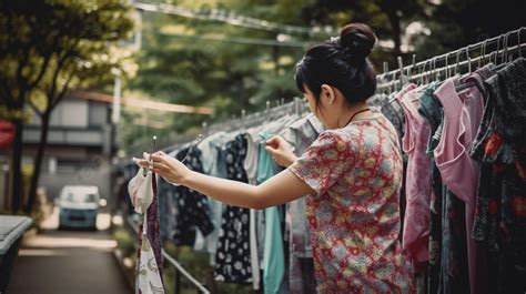 Fondo Mujer Est Recogiendo En Una Cerca Fondo Cambiarse De Ropa