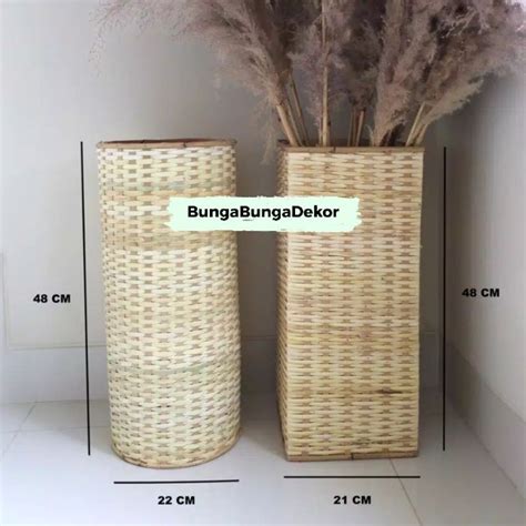 Jual Vas Bunga Dari Anyaman Bambu Pot Rotan Tempat Pampas Vas Bunga