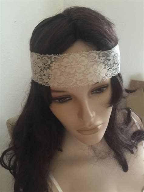 Stretch Lace Headband Adult Wide Boho Lace White O Ivory Womens Hair