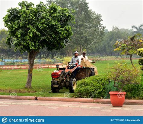 Raj Ghat Cremation Gardeners On A Tractor Editorial Stock Image Image