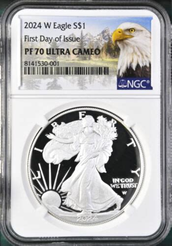 W Proof Silver Eagle Ngc Pf Uc First Day Of Issue Mtn Label In