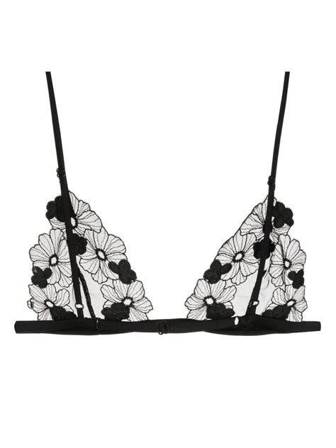 Kiki De Montparnasse Floral Embroidered Triangle Cup Bra Black