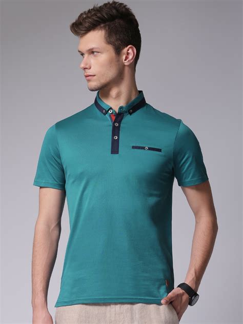 Buy True Blue Men Teal Solid Polo Pure Cotton T Shirt Tshirts For Men