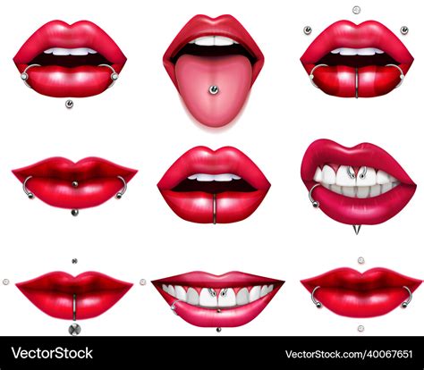 Lips Piercing Set Royalty Free Vector Image Vectorstock