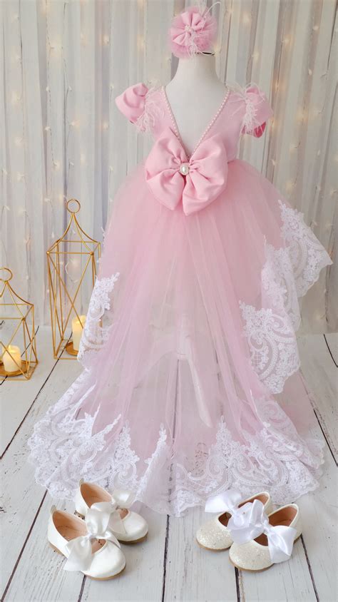 Pink Baby Girl Dress Pink Tulle Dress With White Lace High - Etsy