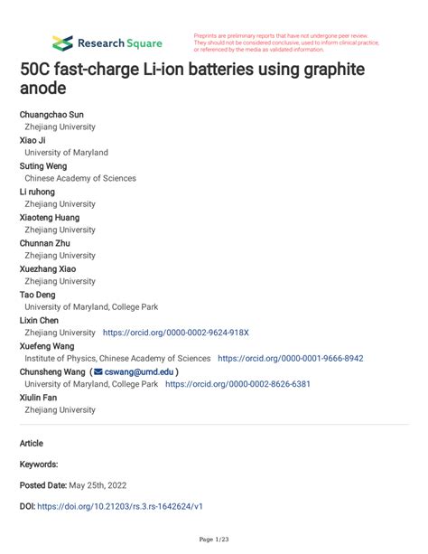 Pdf 50c Fast Charge Li Ion Batteries Using Graphite Anode