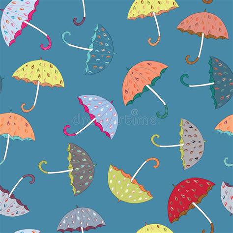 Colorful Umbrellas Seamless Pattern Vector Illustration On Blue