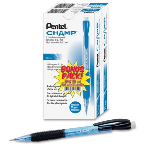 Pentel Champ Mechanical Pencil 0 7 Mm Blue Barrel 24 Pack 24 Per