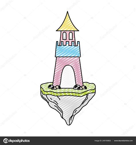 Doodle Sweet Medieval Castle Floating Rock Vector Illustration Stock Vector By ©stockgiu 240150602