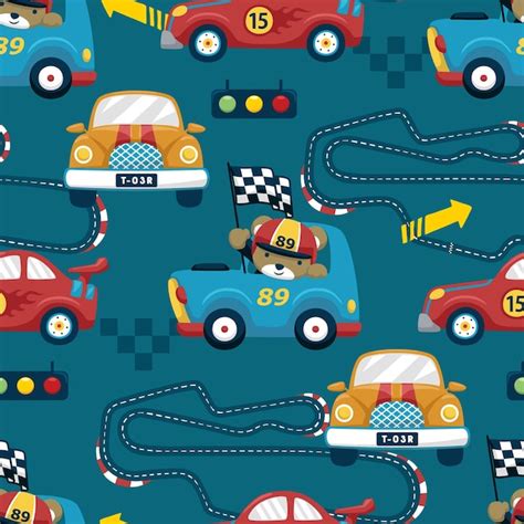 Premium Vector Seamless Pattern Vector Of Car Racing Elements Cartoon