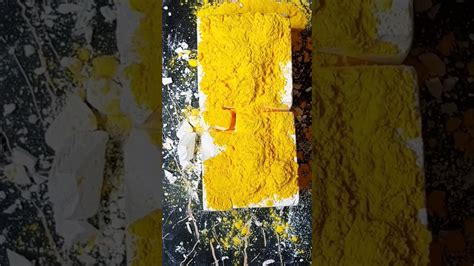 Fresh Gym Chalk Block Crush Topped With Yellow Holi Powder Asmr