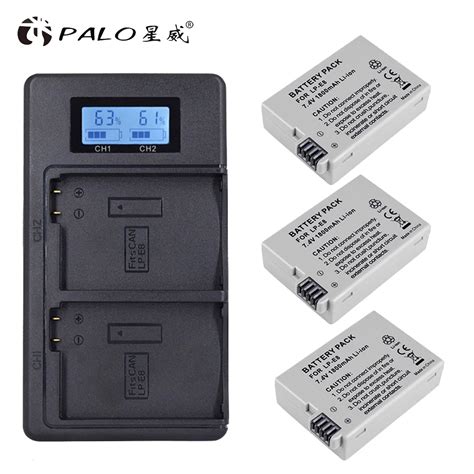 Palo Pcs Lp E Lpe Lp E Camera Battery Rechargeable Lcd Dual Charger